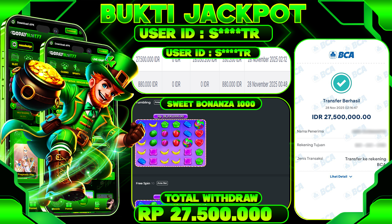 GOPAYSLOT77 JACKPOT PERMAINAN SLOT SWEET BONANZA 1000 Rp.27.500.000,- LUNAS